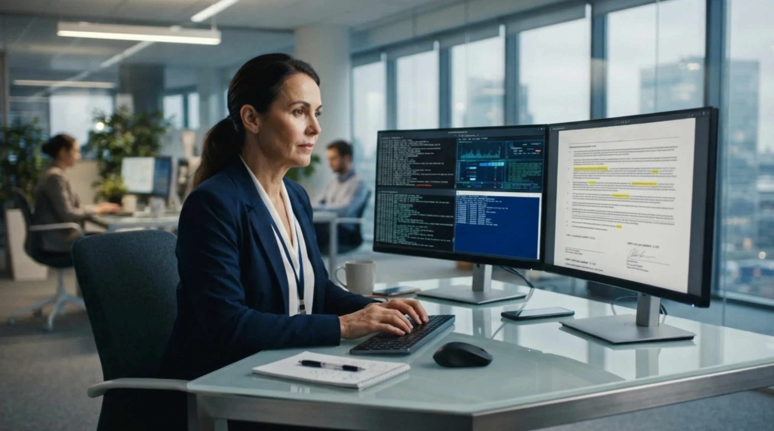 Compliance Specialist Reviewing Encrypted Carrier Documents